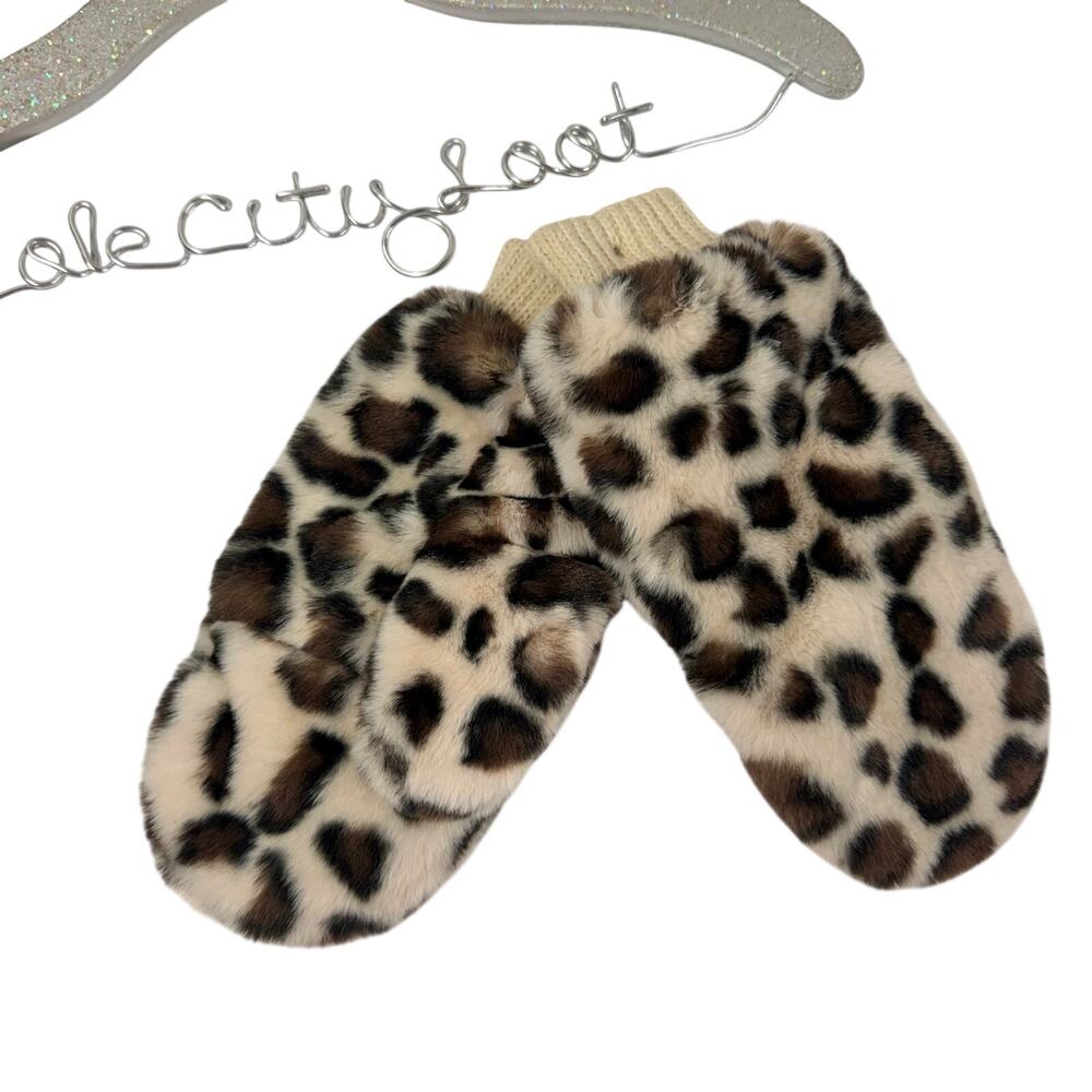 CC Animal Print Furry Mittens Warm Plush Faux Fur